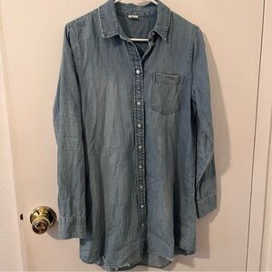 Aerie Distressed Denim Mini Dress Chambray Button Down Small